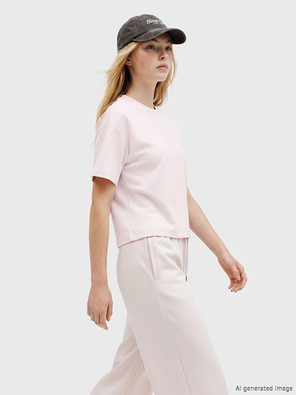 Pembe Bisiklet Yaka Soft Touch Kadın Tişört	