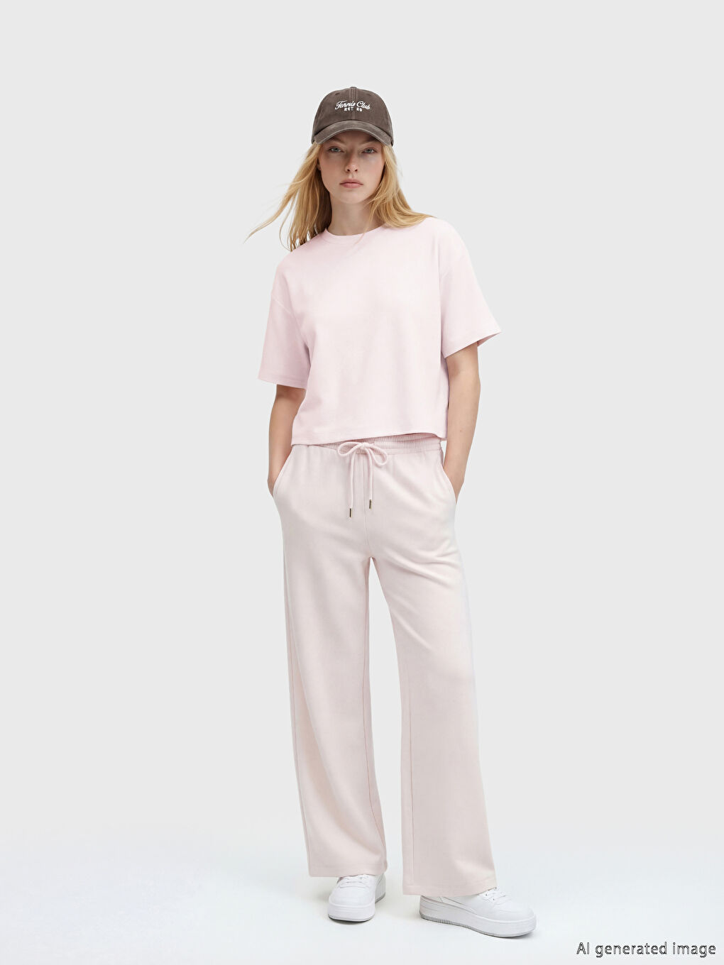 Pembe Bisiklet Yaka Soft Touch Kadın Tişört	-1