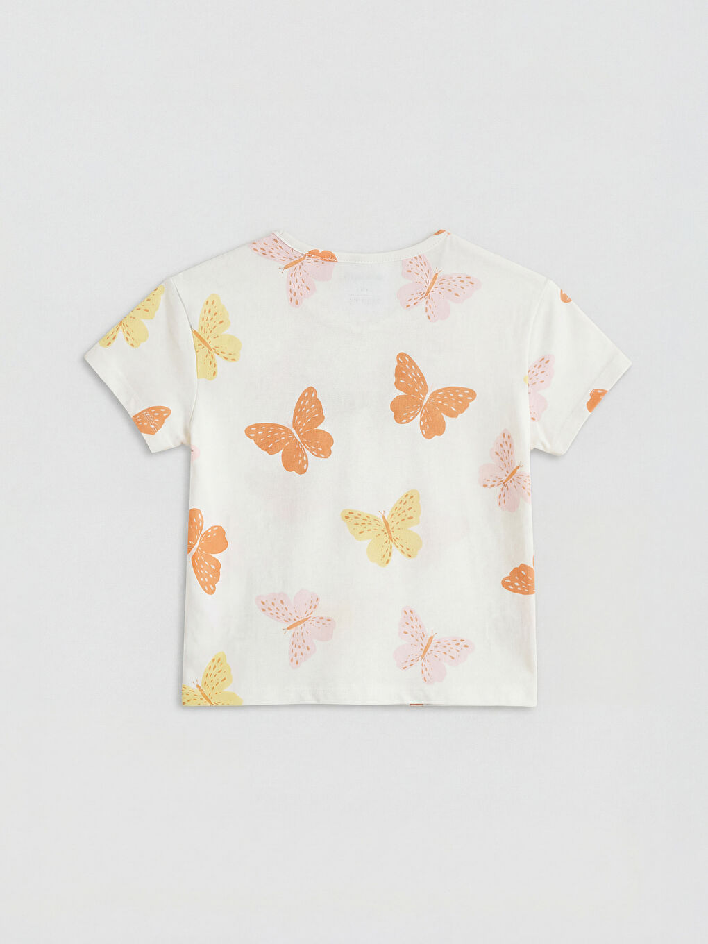 Ekru Bisiklet Yaka Baskılı Kız Çocuk Tişört-1