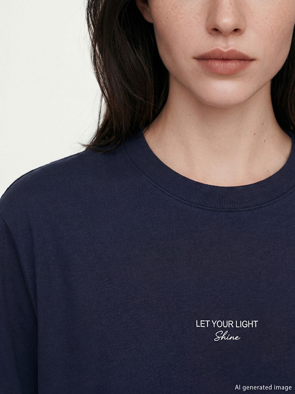 Tricou pentru Femei cu Guler Rotund, Brodat, Material Moale la Atingere-2