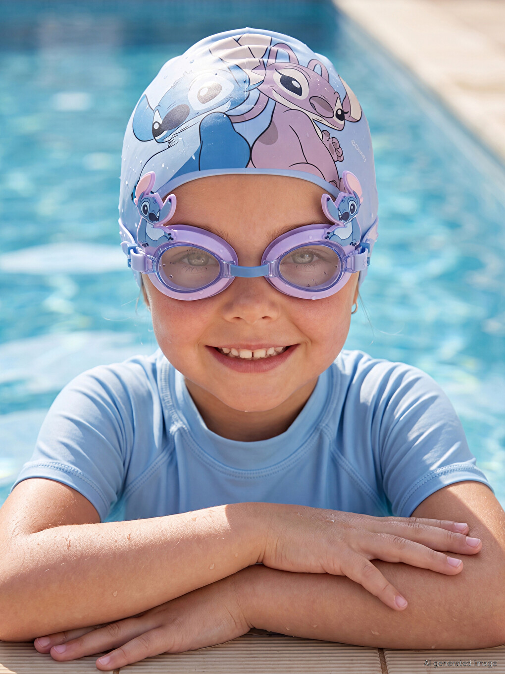 Stitch Bedrucktes Schwimmbrillen- Und Badekappenset Für Kinder