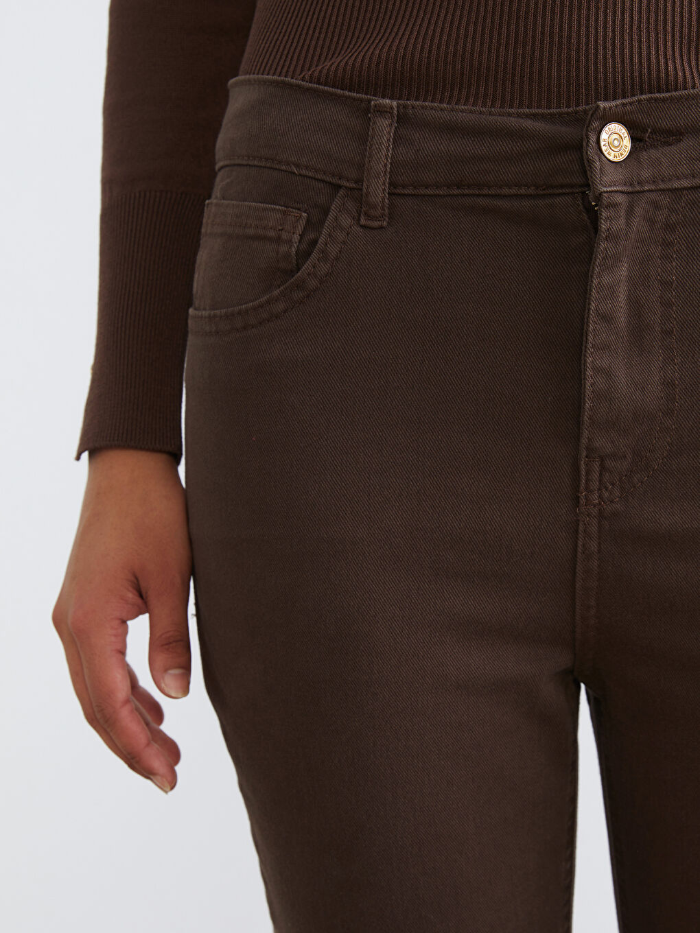 Kahverengi Crop Flare Kadın Jean Pantolon	-2