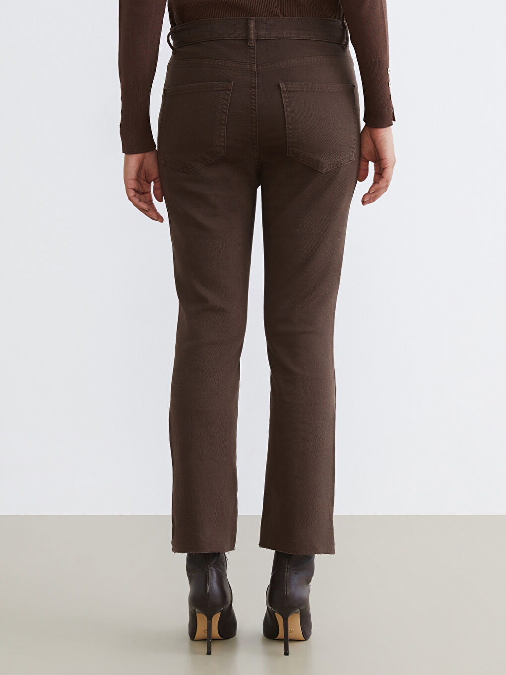Kahverengi Crop Flare Kadın Jean Pantolon	-3