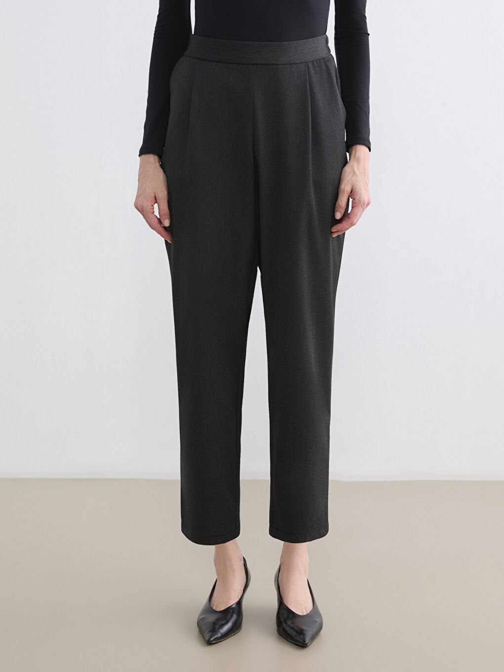 Women's Pleated Trousers with Elastic Waistband-1