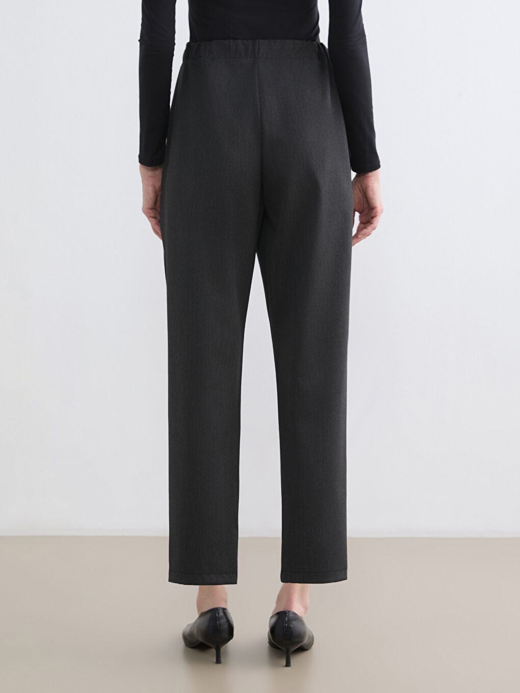 Women's Pleated Trousers with Elastic Waistband-3