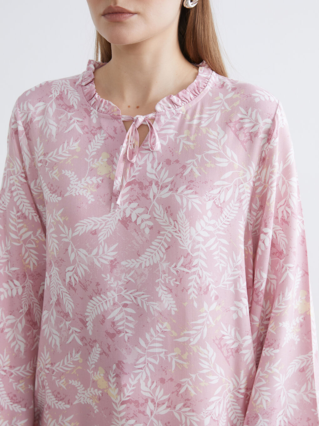 Pembe Bağlamalı Yaka Desenli Kadın Tunik-2