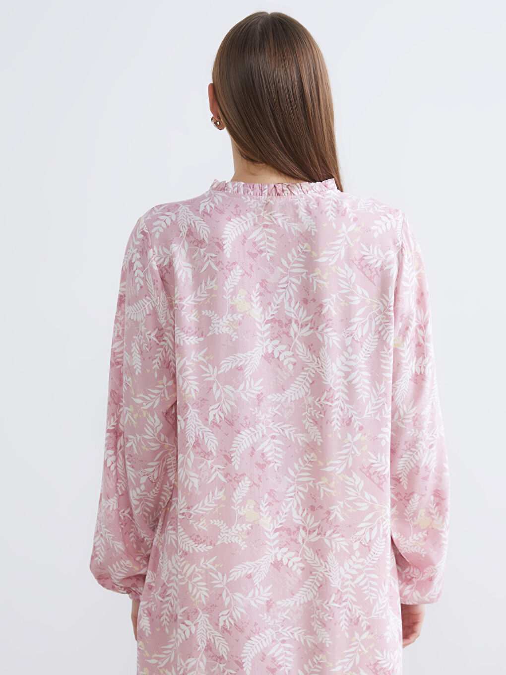 Pembe Bağlamalı Yaka Desenli Kadın Tunik-3