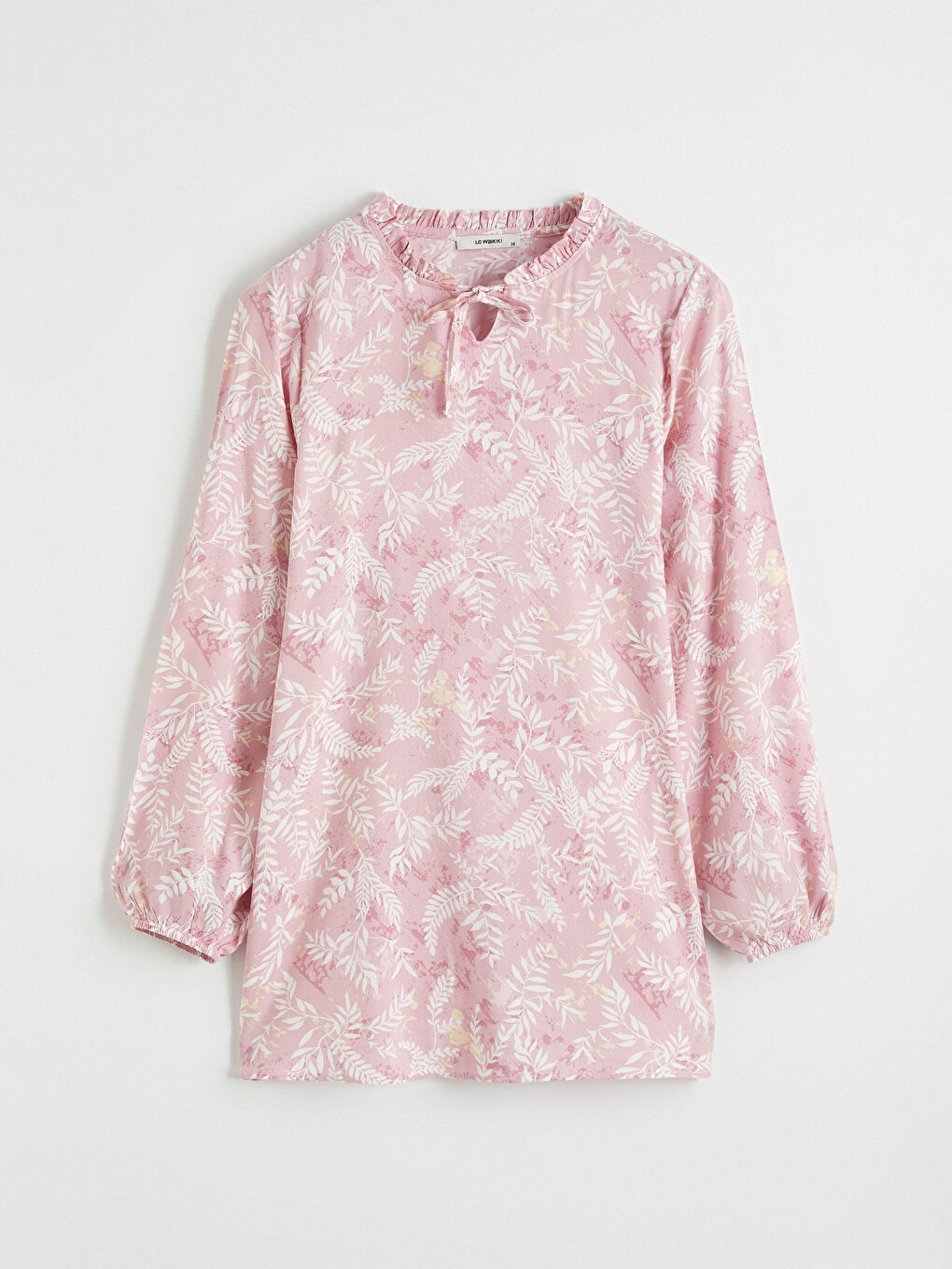 Pembe Bağlamalı Yaka Desenli Kadın Tunik-4