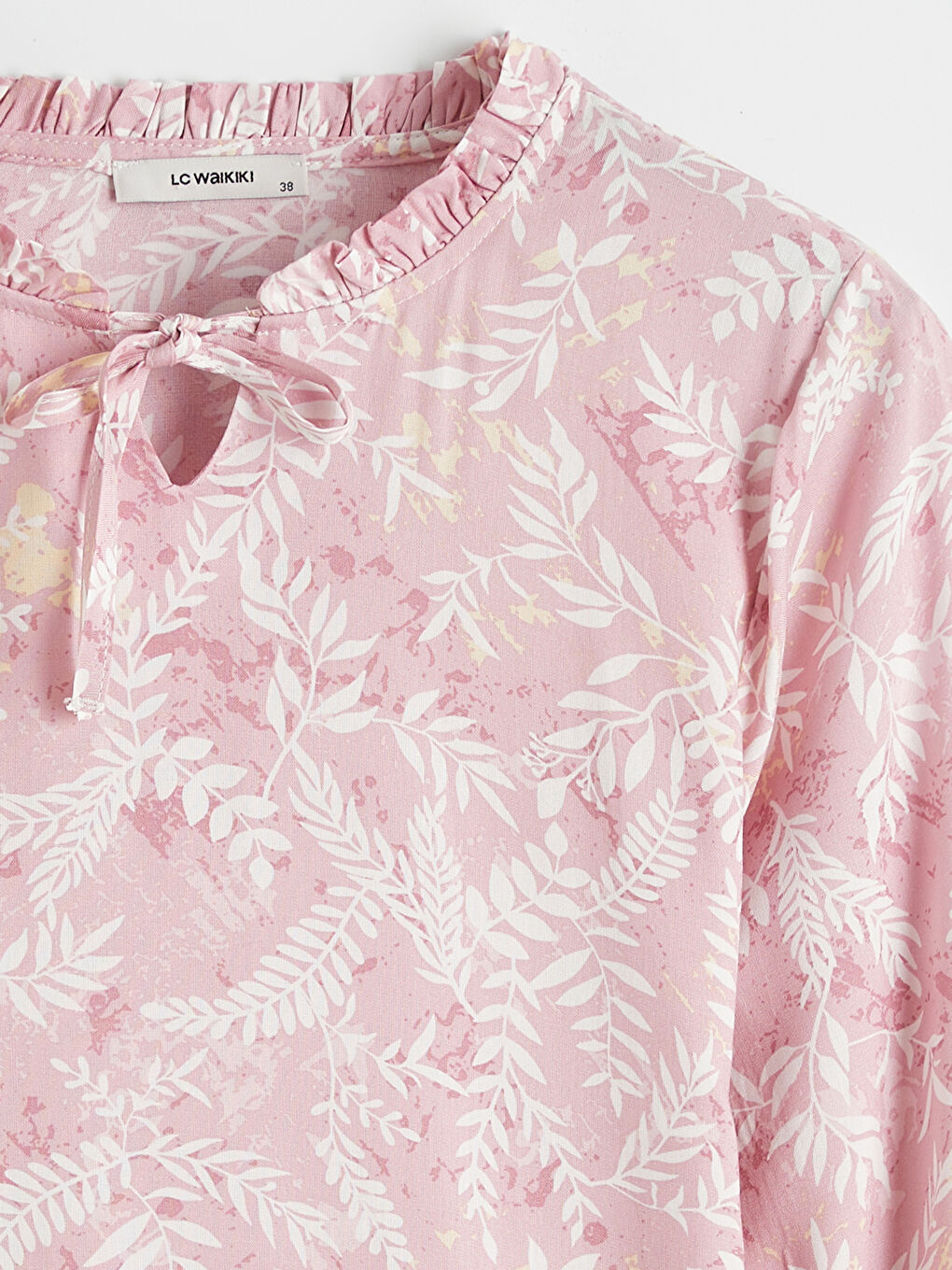 Pembe Bağlamalı Yaka Desenli Kadın Tunik-5