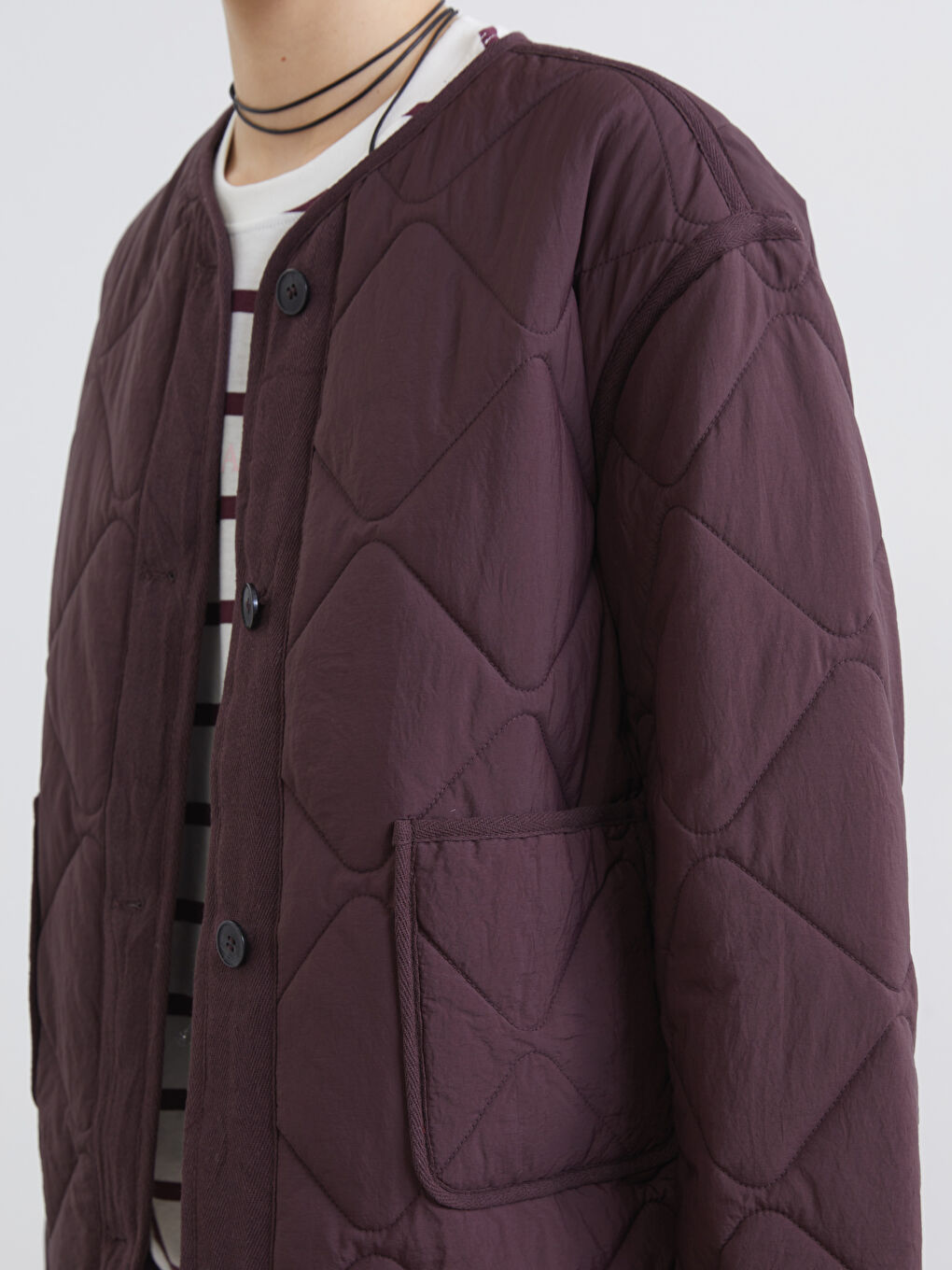 Bordo Bisiklet Yaka Kapitone Oversize Kadın Mont-2