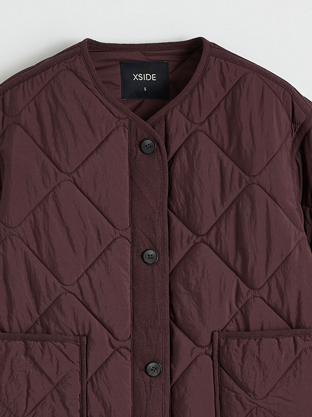Bordo Bisiklet Yaka Kapitone Oversize Kadın Mont-6