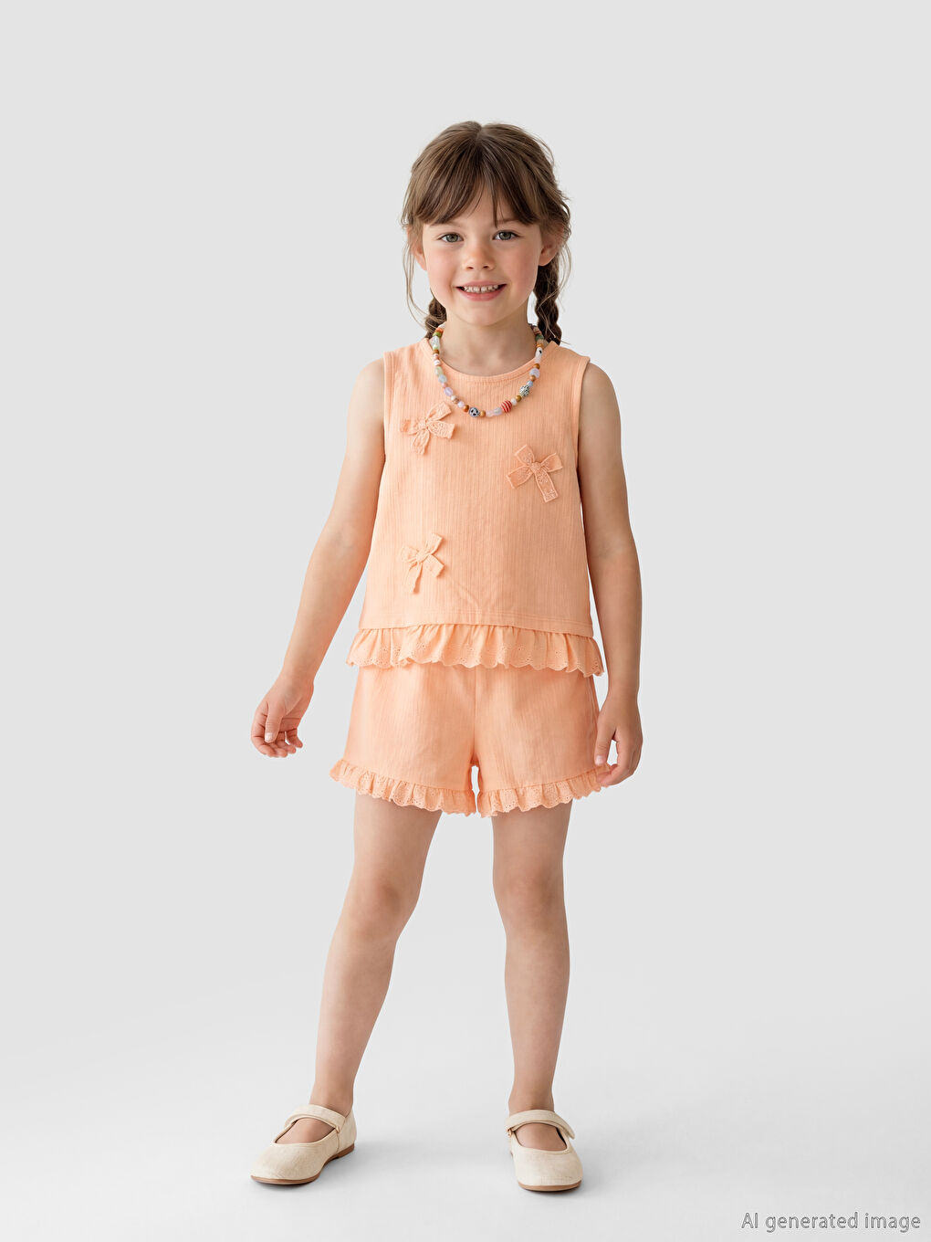 Mercan Fiyonklu Kız Çocuk Bluz ve Şort-2