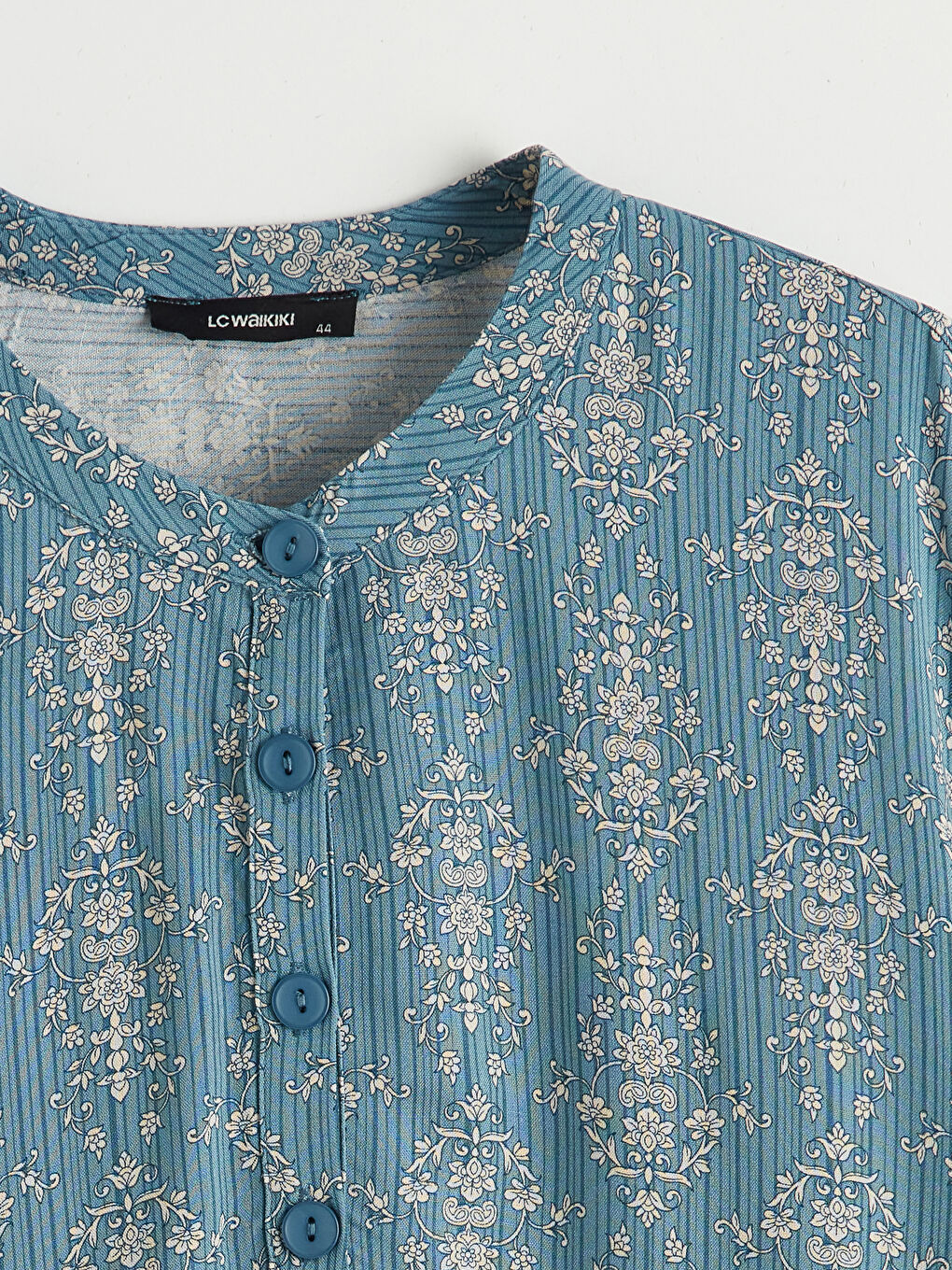 Mavi Hakim Yaka Desenli Kadın Tunik-1