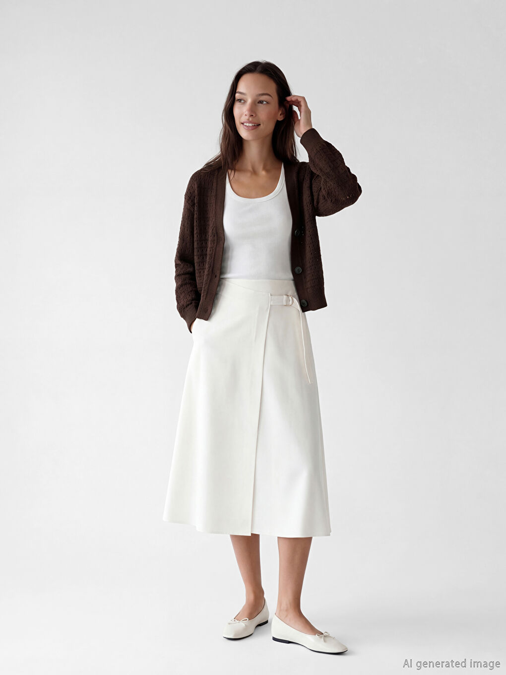 كارديجان تريكو مخرّم بياقة على شكل حرف V للنساء-1