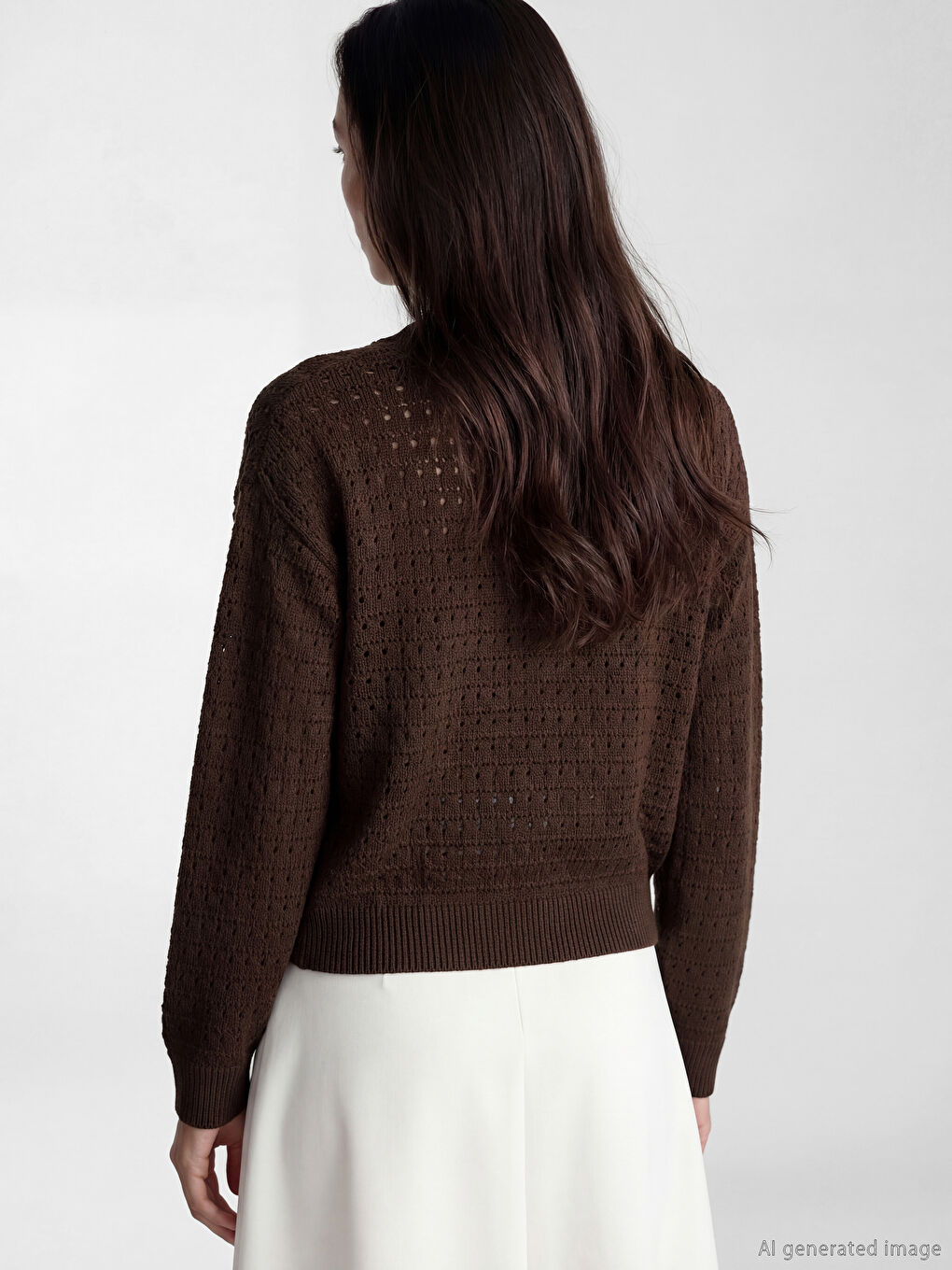 كارديجان تريكو مخرّم بياقة على شكل حرف V للنساء-2