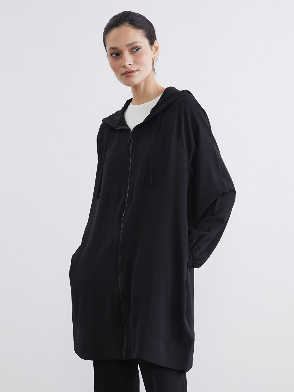 Siyah Kapüşonlu Oversize Kadın Tunik