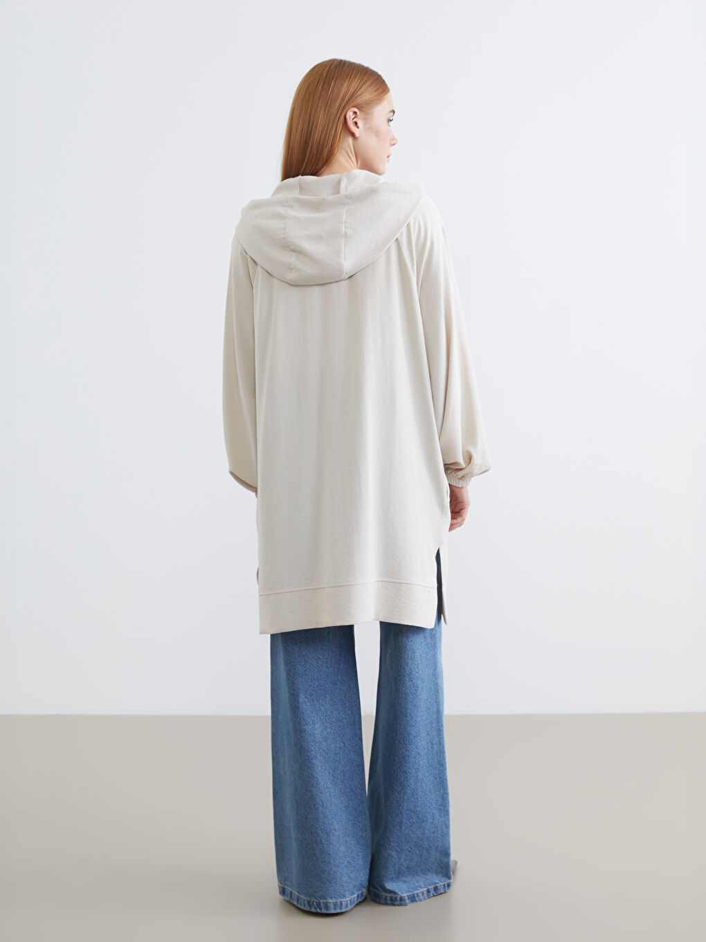 Bej Kapüşonlu Oversize Kadın Tunik-3