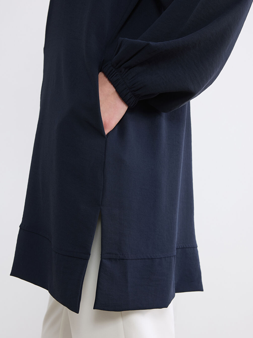 Lacivert Kapüşonlu Oversize Kadın Tunik-2