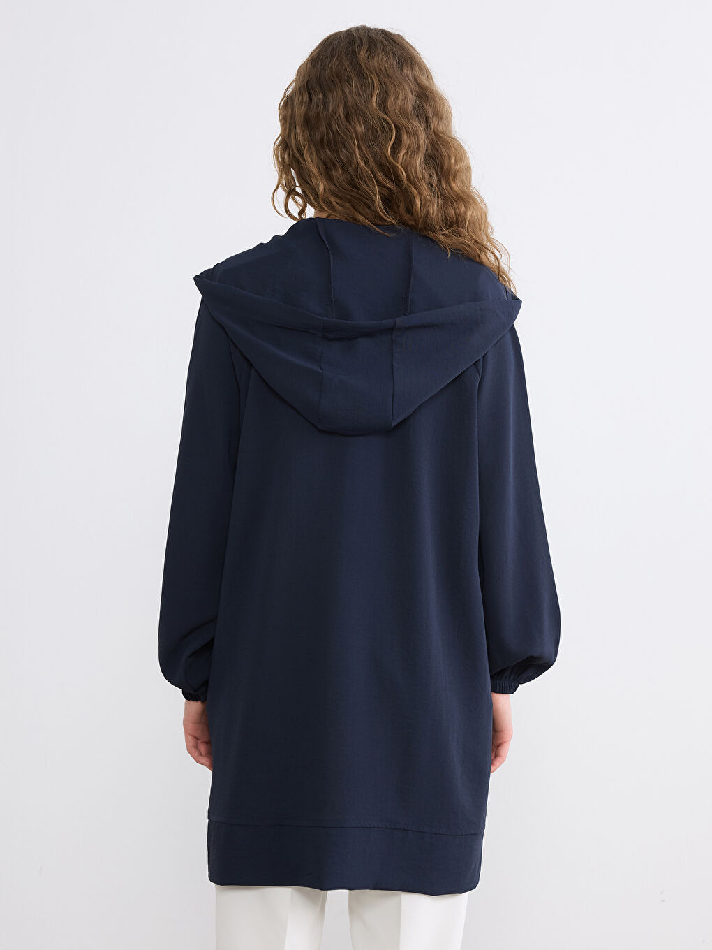 Lacivert Kapüşonlu Oversize Kadın Tunik-3