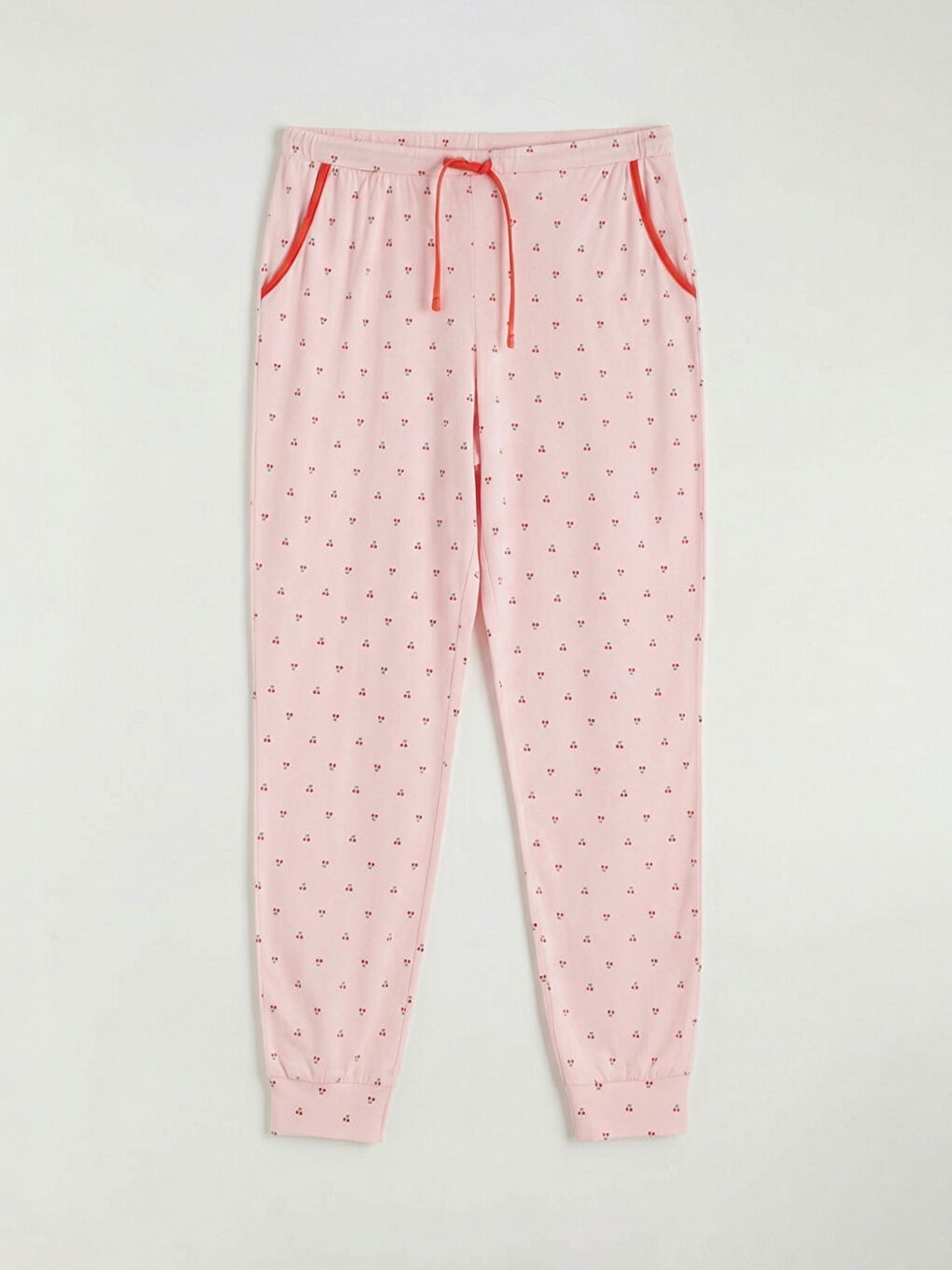 Pembe Beli Lastikli Desenli Kadın Jogger Pijama Altı