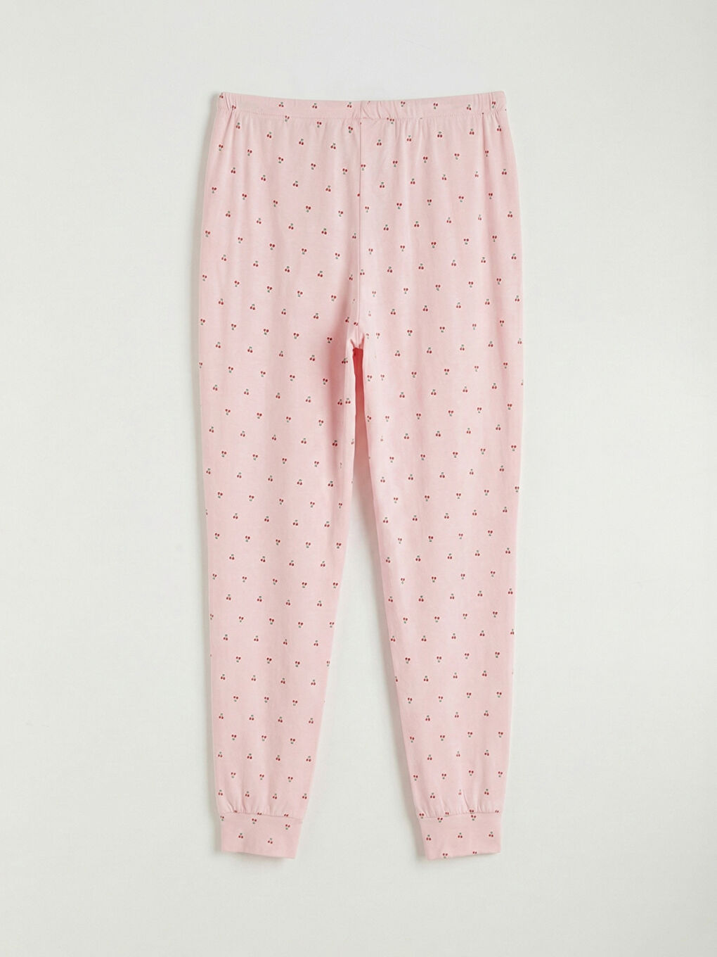 Pembe Bisiklet Yaka Kiraz Desenli Kadın Pijama Takımı-4