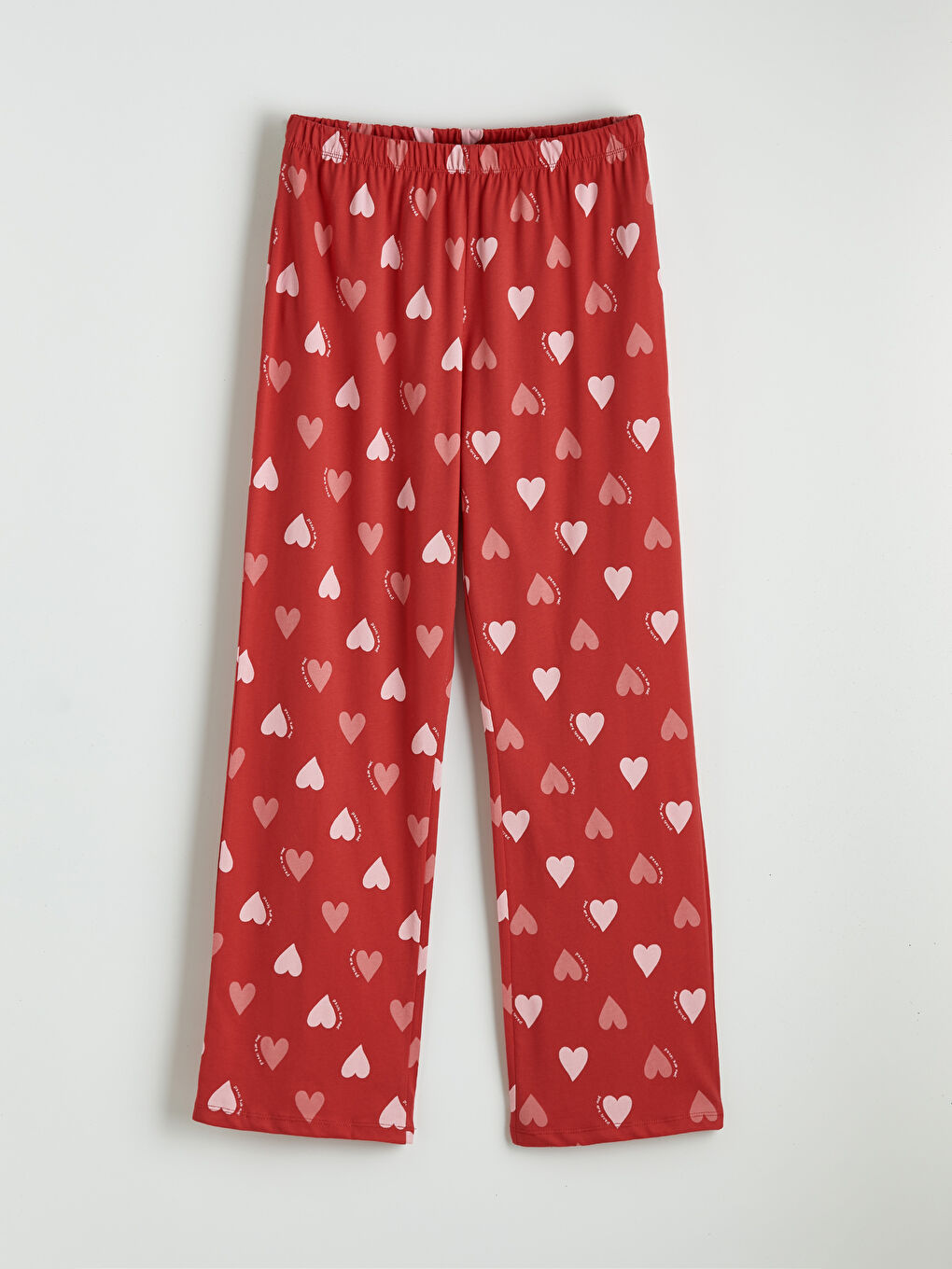 Kırmızı Gömlek Yaka Kalp Desenli Kadın Pijama Takımı-2