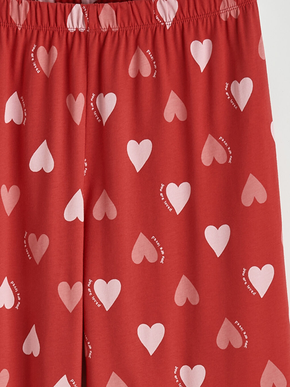 Kırmızı Gömlek Yaka Kalp Desenli Kadın Pijama Takımı-4