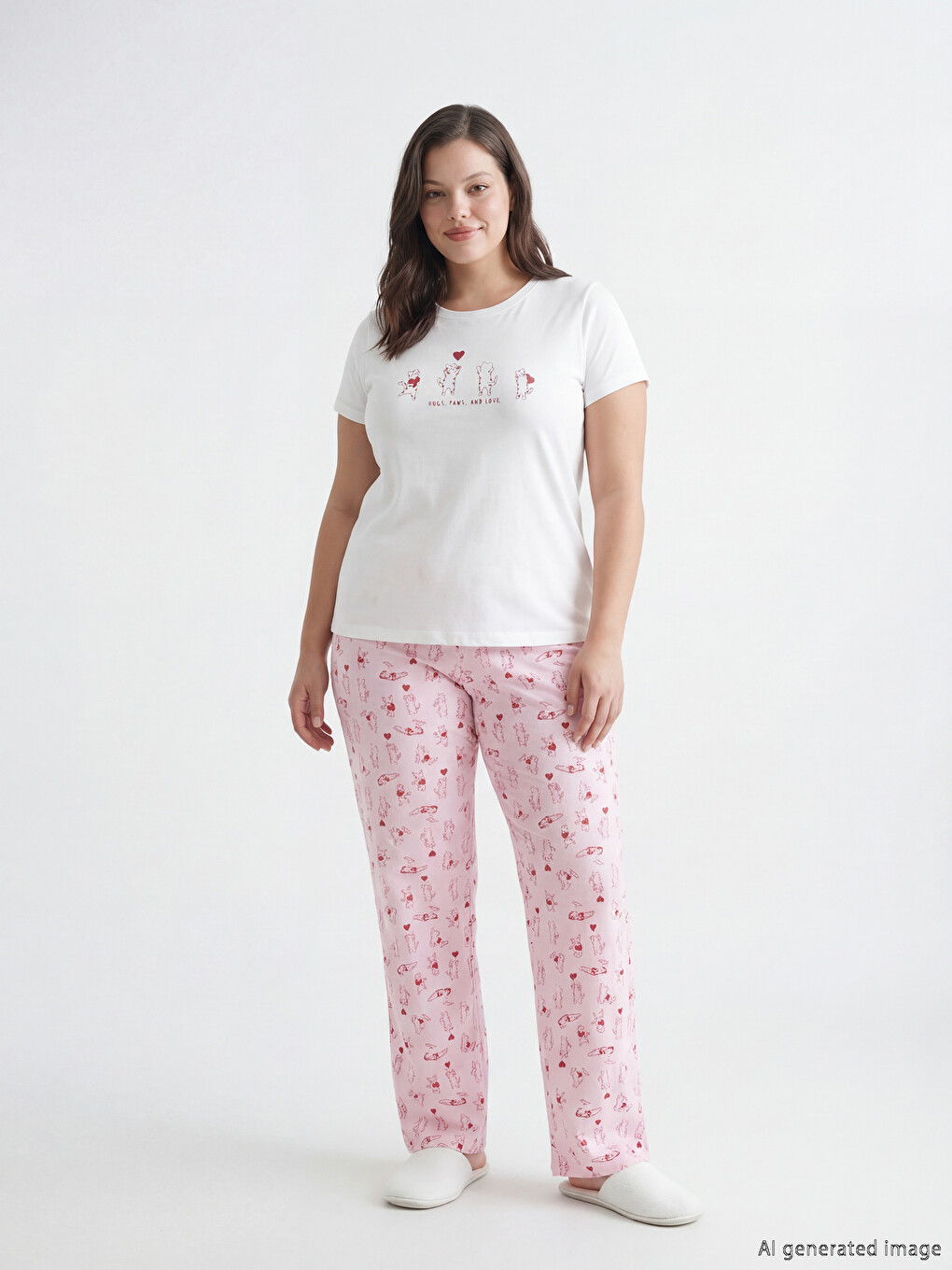 Pembe Bisiklet Yaka Baskılı Kadın Pijama Takım-1