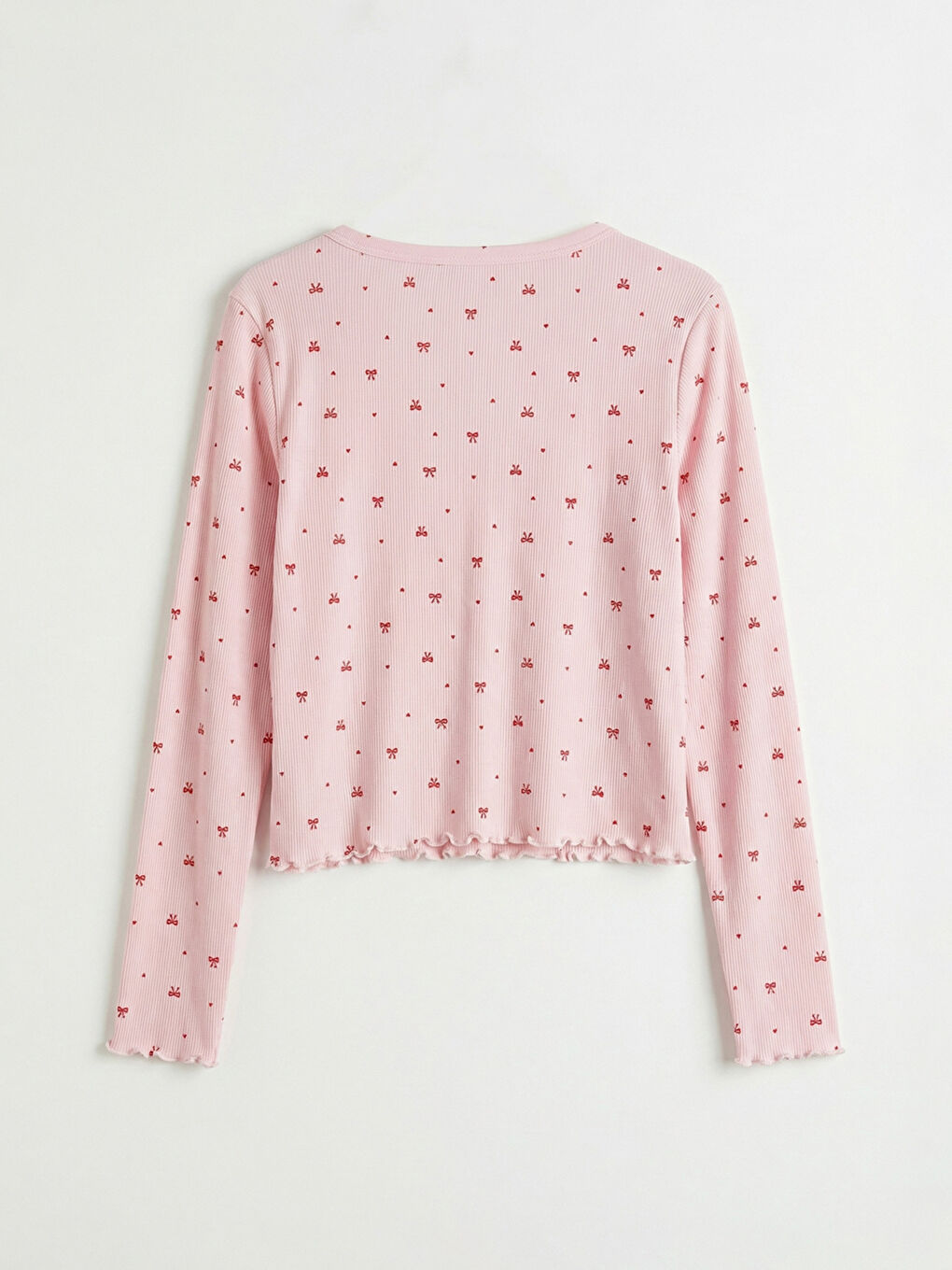 Pembe Kalp Yaka Fiyonk Desenli Kadın Pijama Takım-2