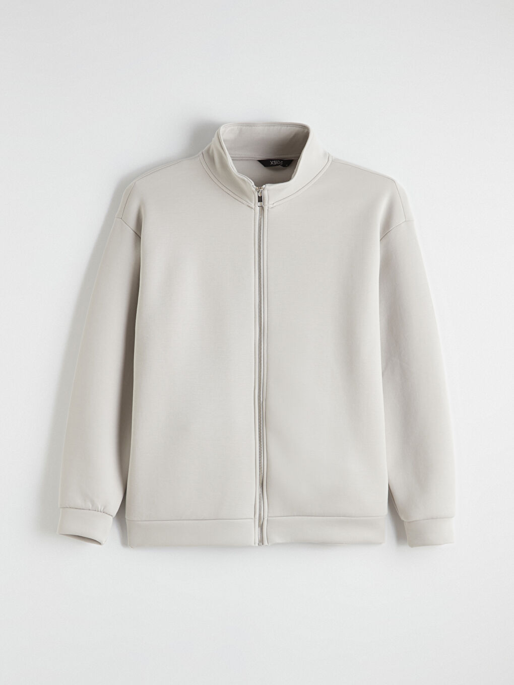 Gri Dik Yaka Erkek Fermuarlı Sweatshirt-4