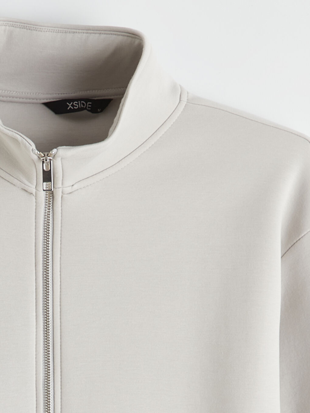 Gri Dik Yaka Erkek Fermuarlı Sweatshirt-5