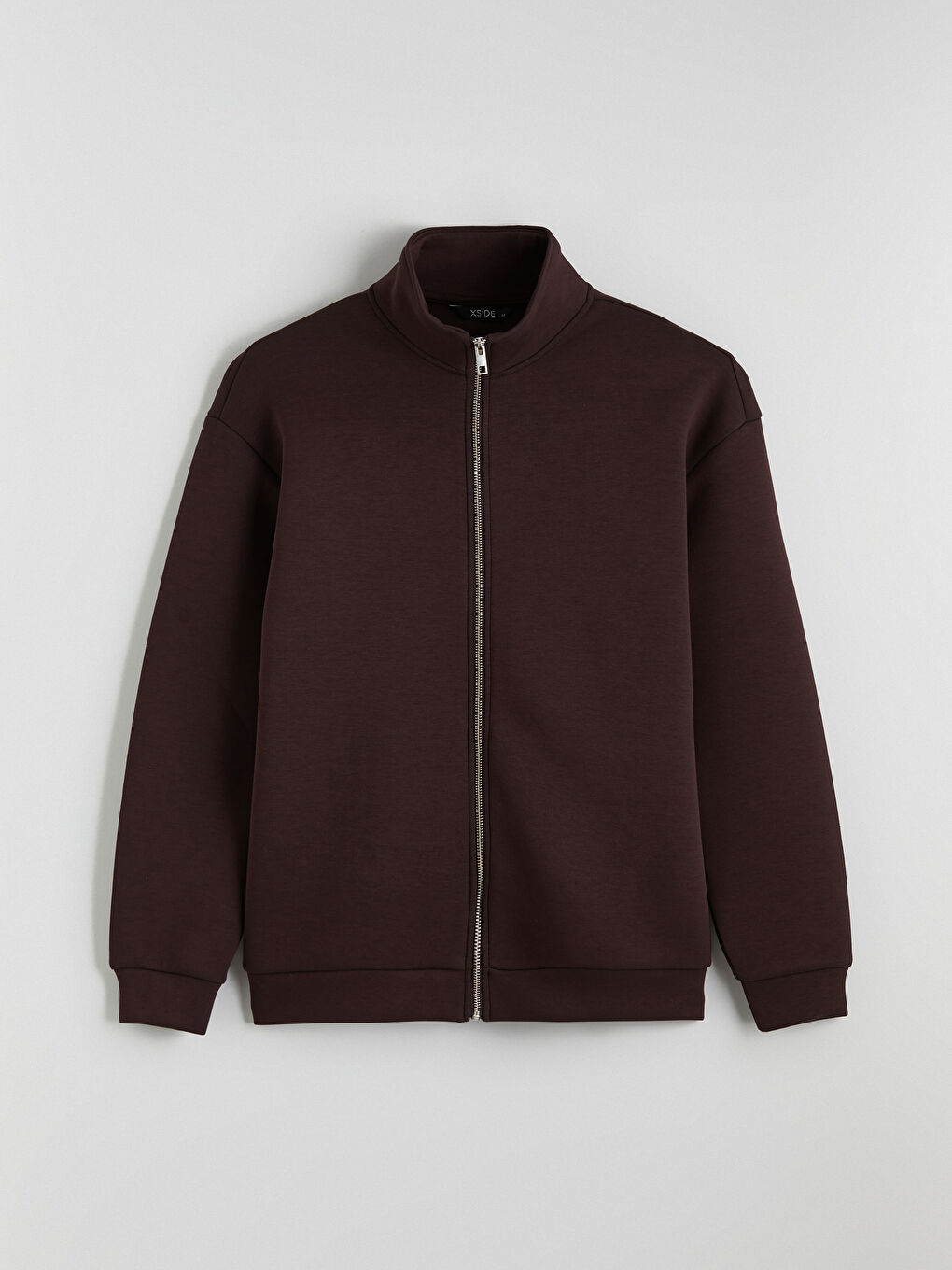 Bordo Dik Yaka Erkek Fermuarlı Sweatshirt-4