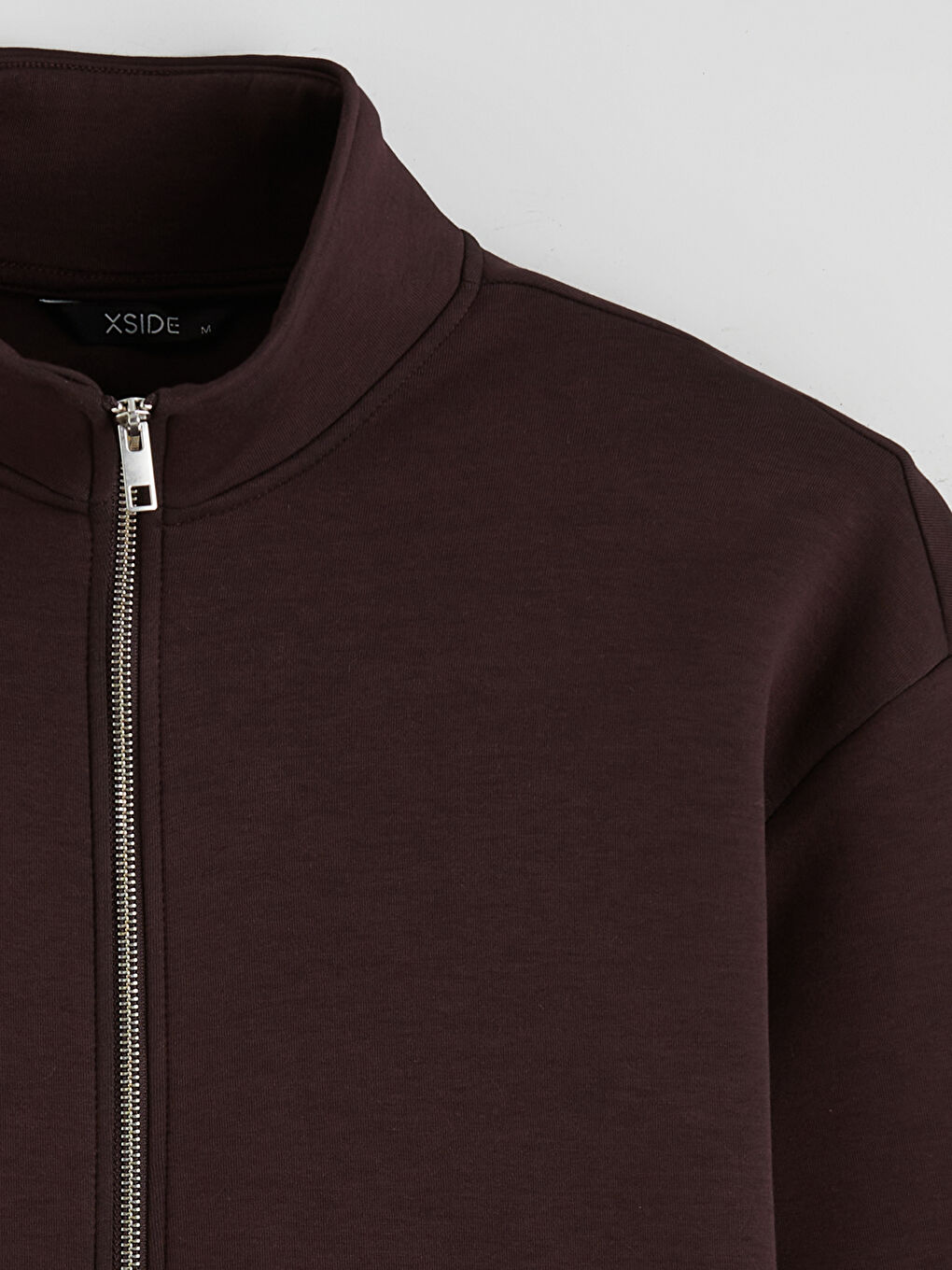 Bordo Dik Yaka Erkek Fermuarlı Sweatshirt-5