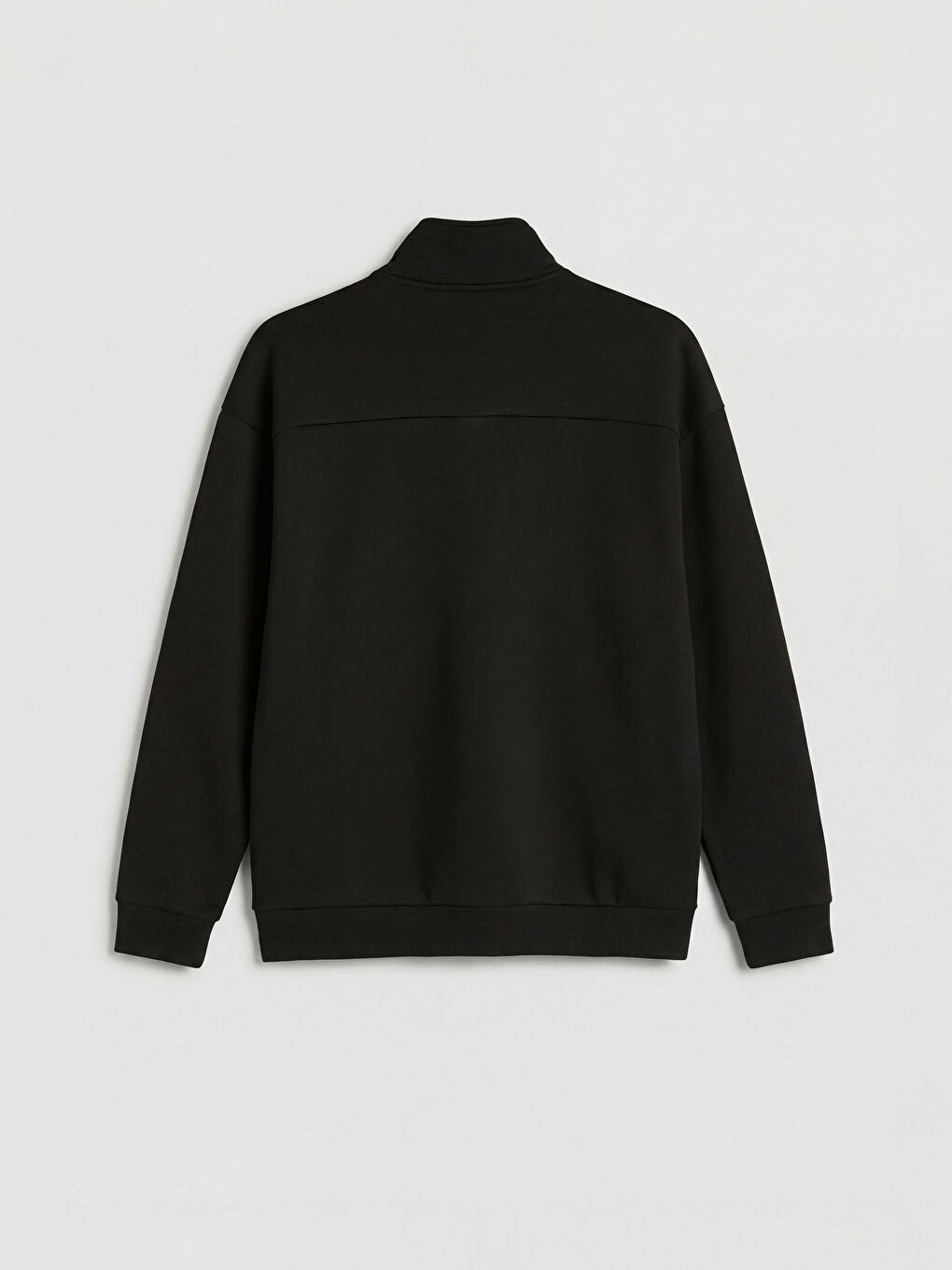 Siyah Dik Yaka Erkek Fermuarlı Sweatshirt-1