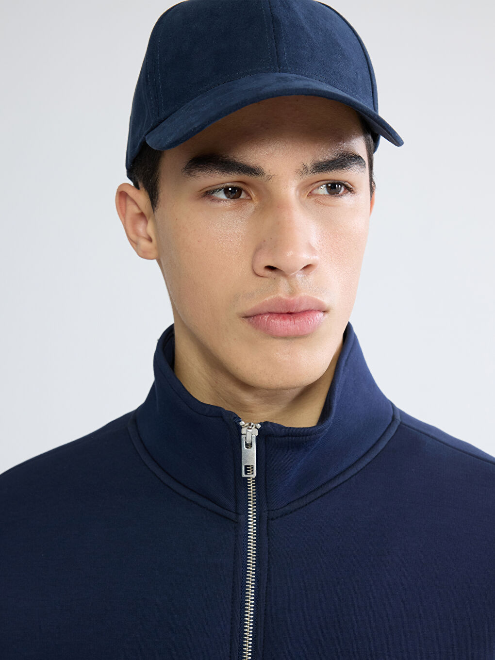 Lacivert Dik Yaka Erkek Fermuarlı Sweatshirt-2