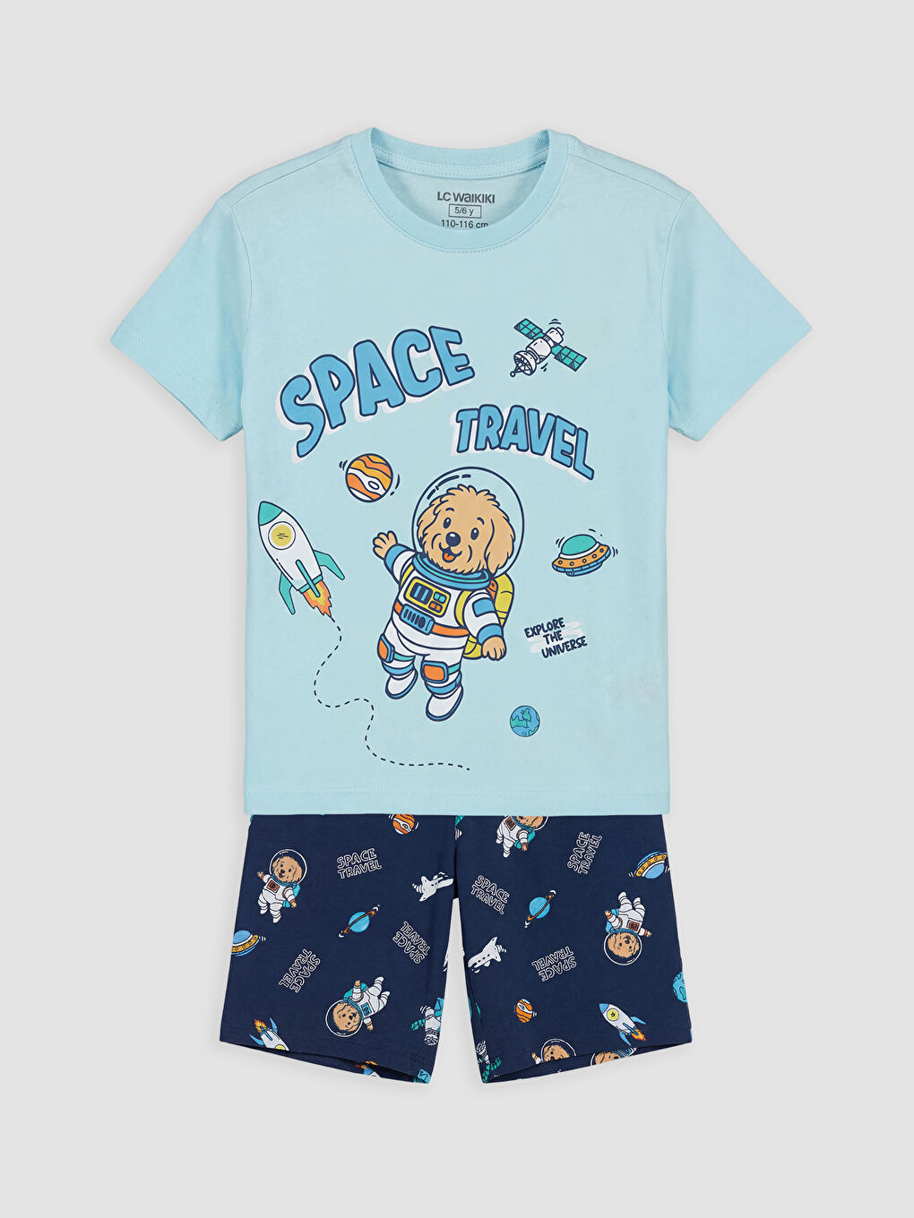 Mavi Bisiklet Yaka Erkek Çocuk Şortlu Pijama Takımı