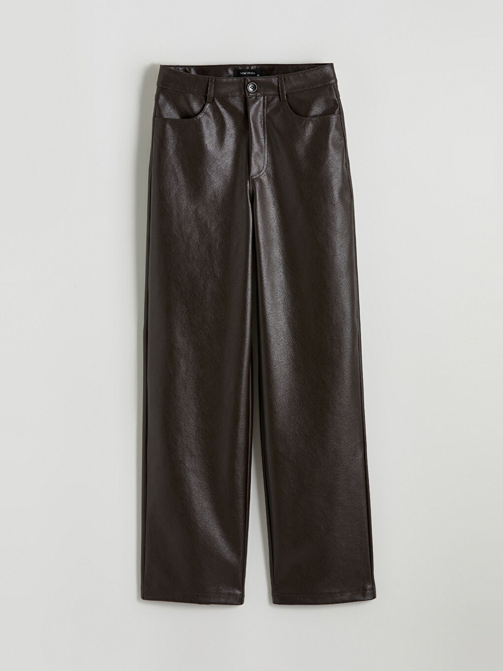 Kahverengi Standart Fit Kadın Deri Görünümlü Pantolon-8