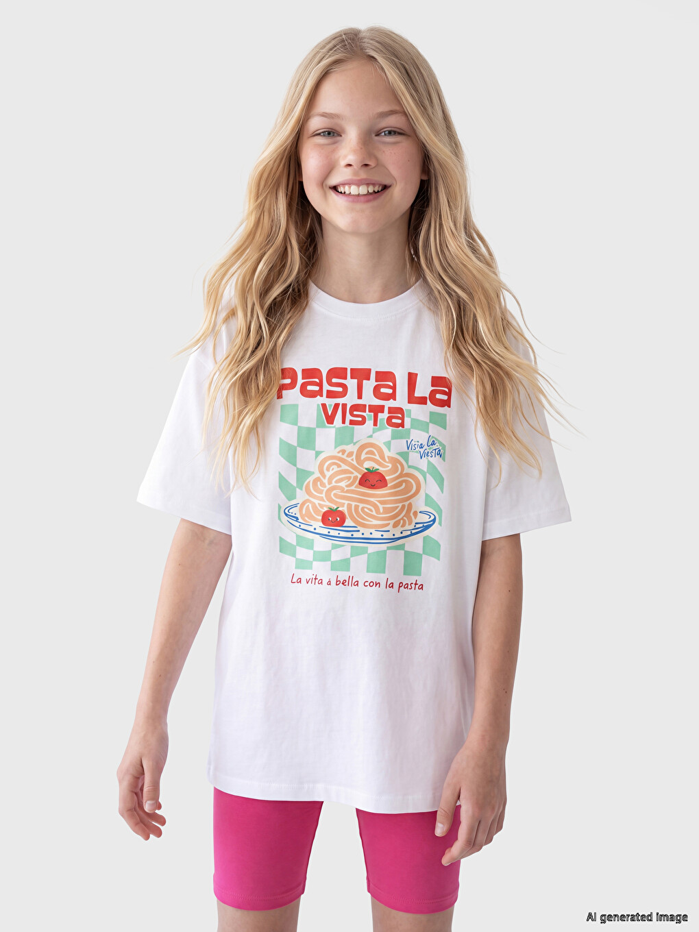 Crew Neck Printed Girls' T-shirt-1