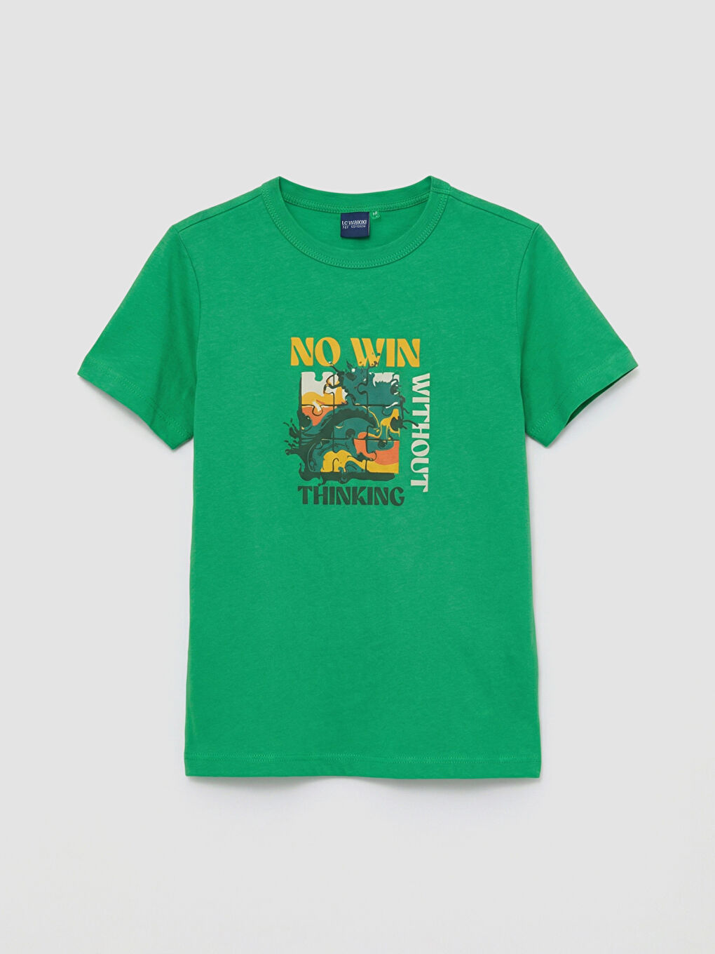 Yeşil Bisiklet Yaka Baskılı Erkek Çocuk Tişört