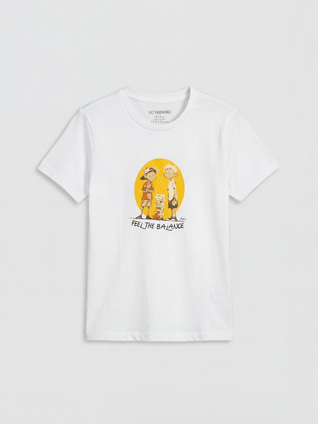 Beyaz Bisiklet Yaka Baskılı Erkek Çocuk Tişört