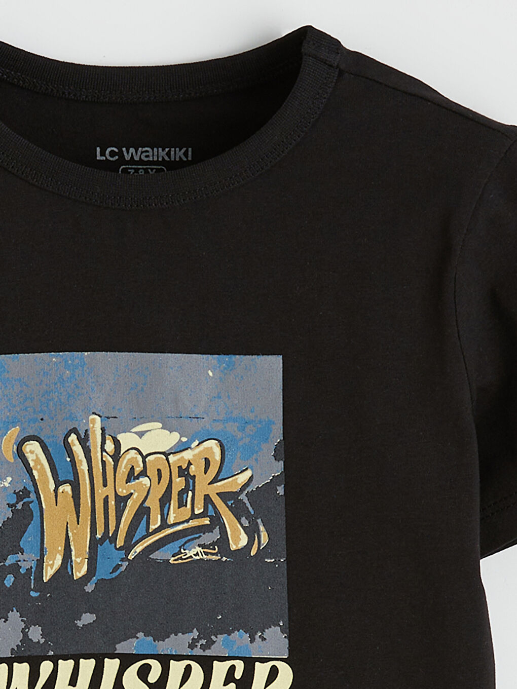 Siyah Bisiklet Yaka Baskılı Erkek Çocuk Tişört-1