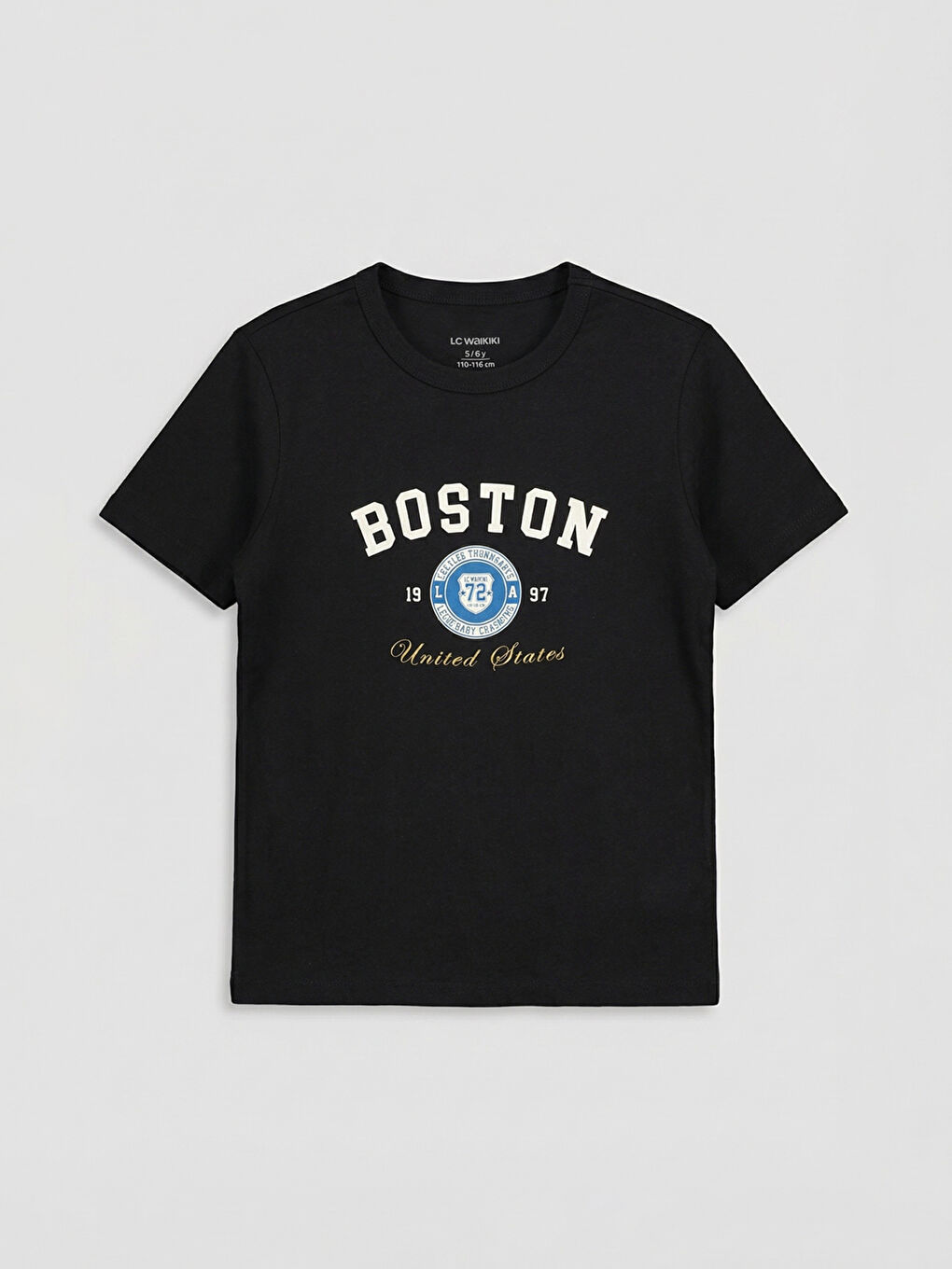 Siyah Boston Baskılı Erkek Çocuk Tişört