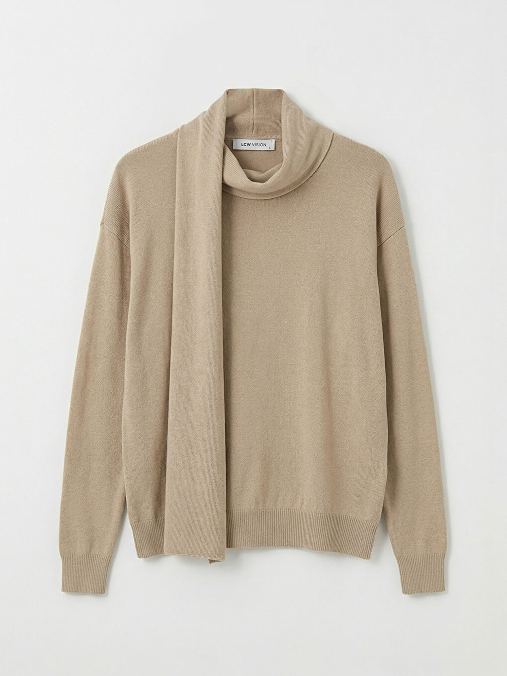 Bej Şal Yaka Kadın Triko Kazak