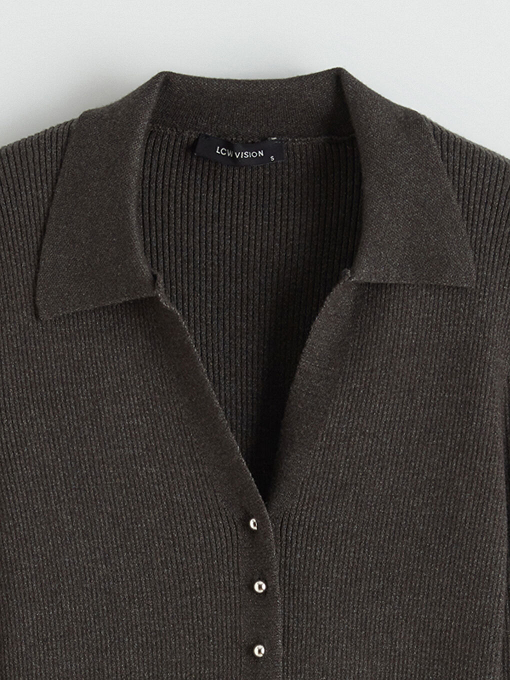 Antrasit Polo Yaka Kadın Triko Hırka-5