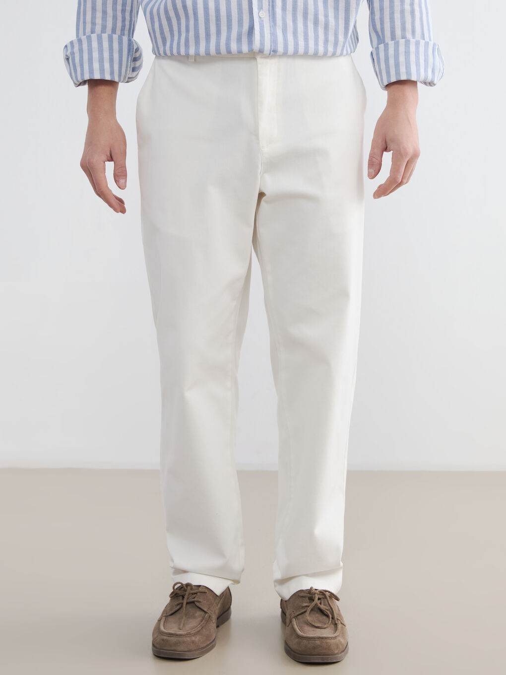 Ekru Standart Kalıp Armürlü Erkek Pantolon-1