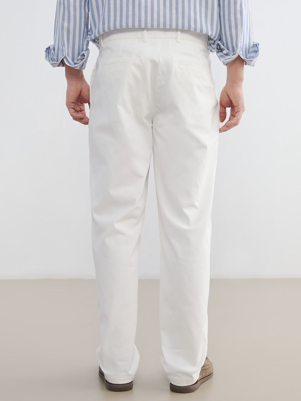 Ekru Standart Kalıp Armürlü Erkek Pantolon-3