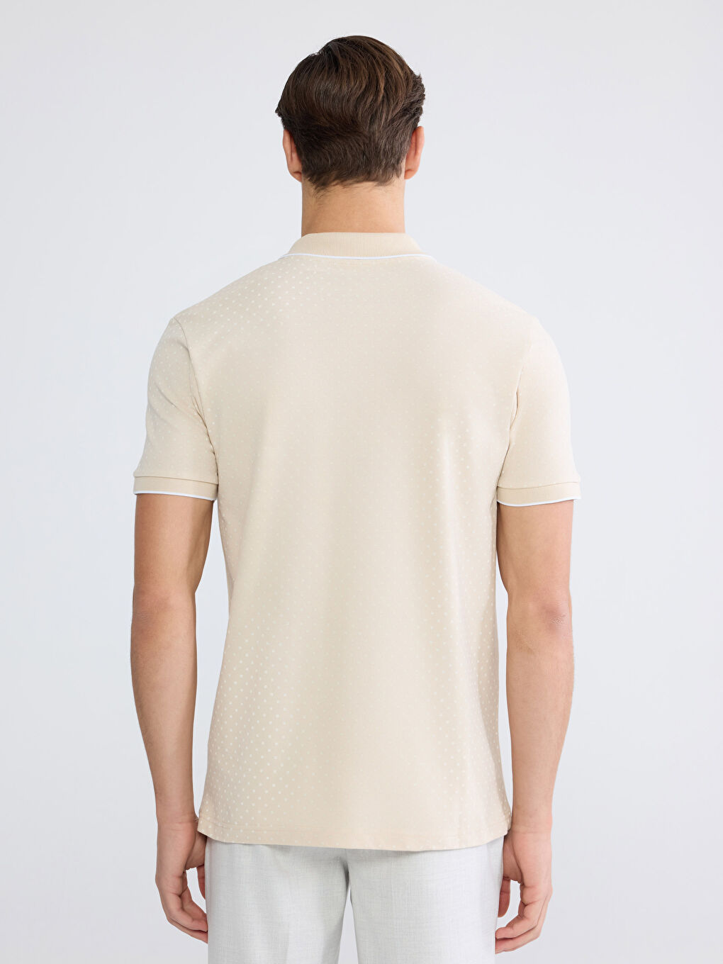 Bej Polo Yaka Desenli Pike Erkek Tişört-3