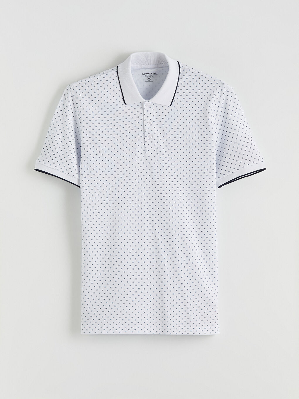 Beyaz Polo Yaka Desenli Pike Erkek Tişört-4