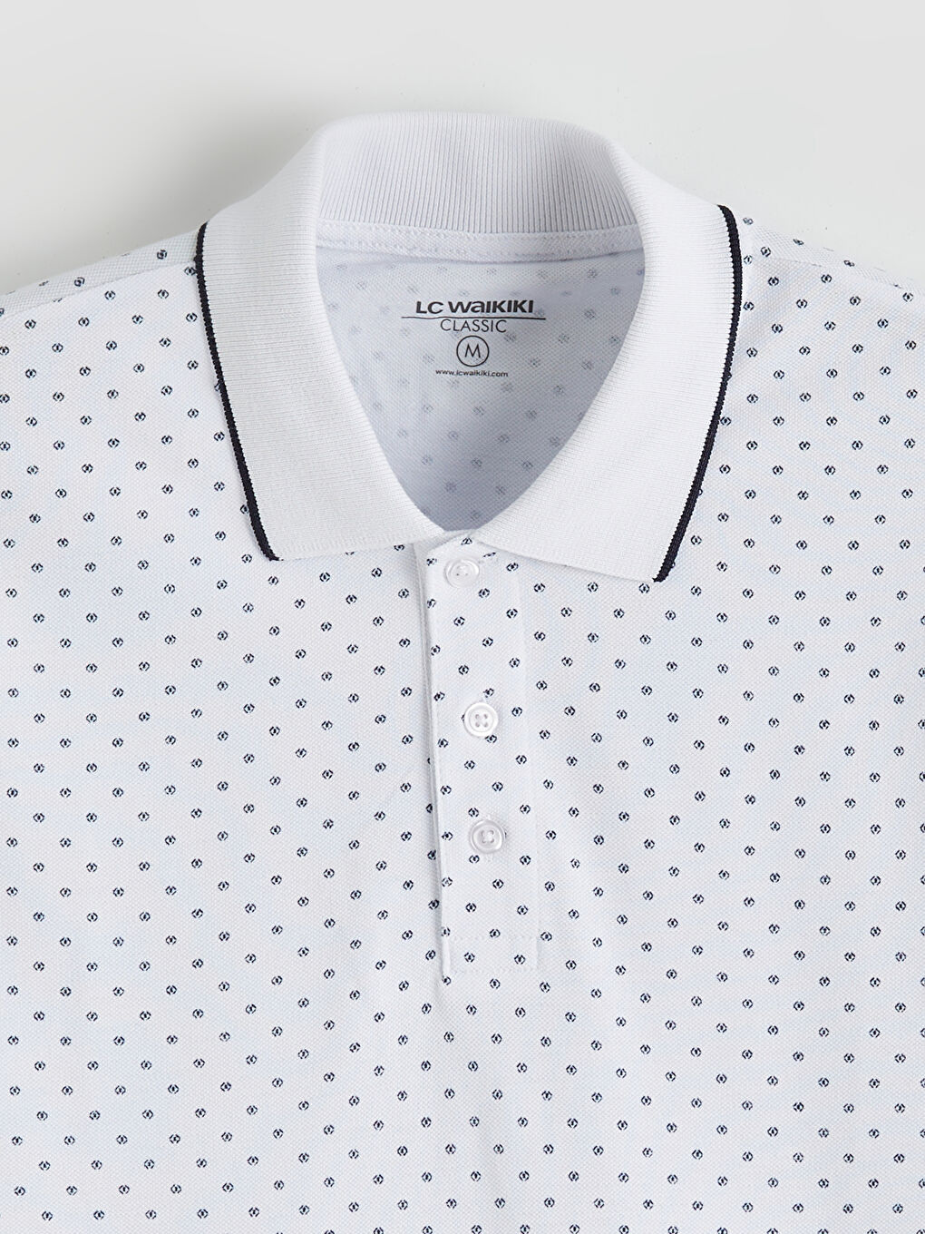 Beyaz Polo Yaka Desenli Pike Erkek Tişört-5