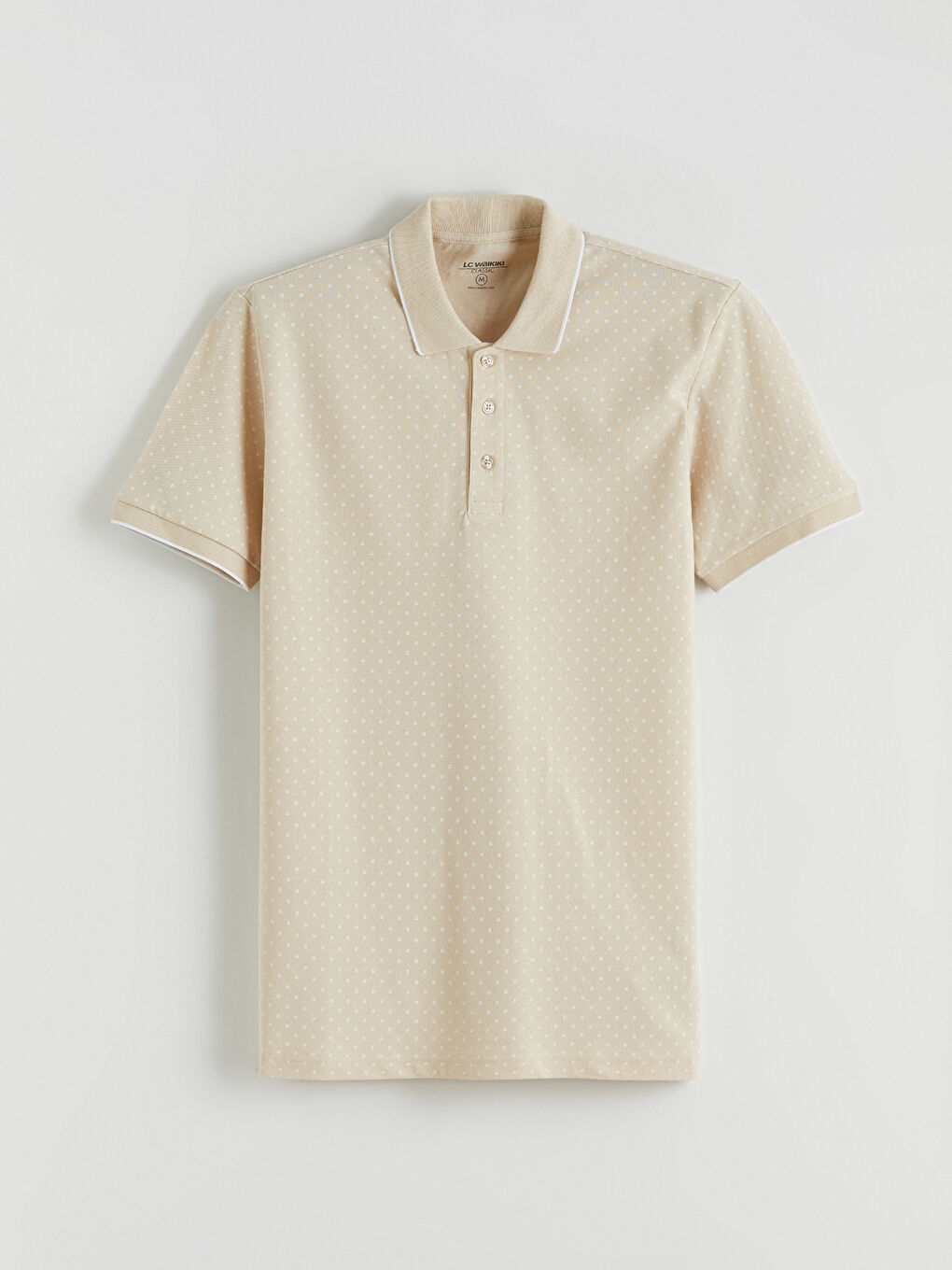 Bej Polo Yaka Desenli Pike Erkek Tişört-4